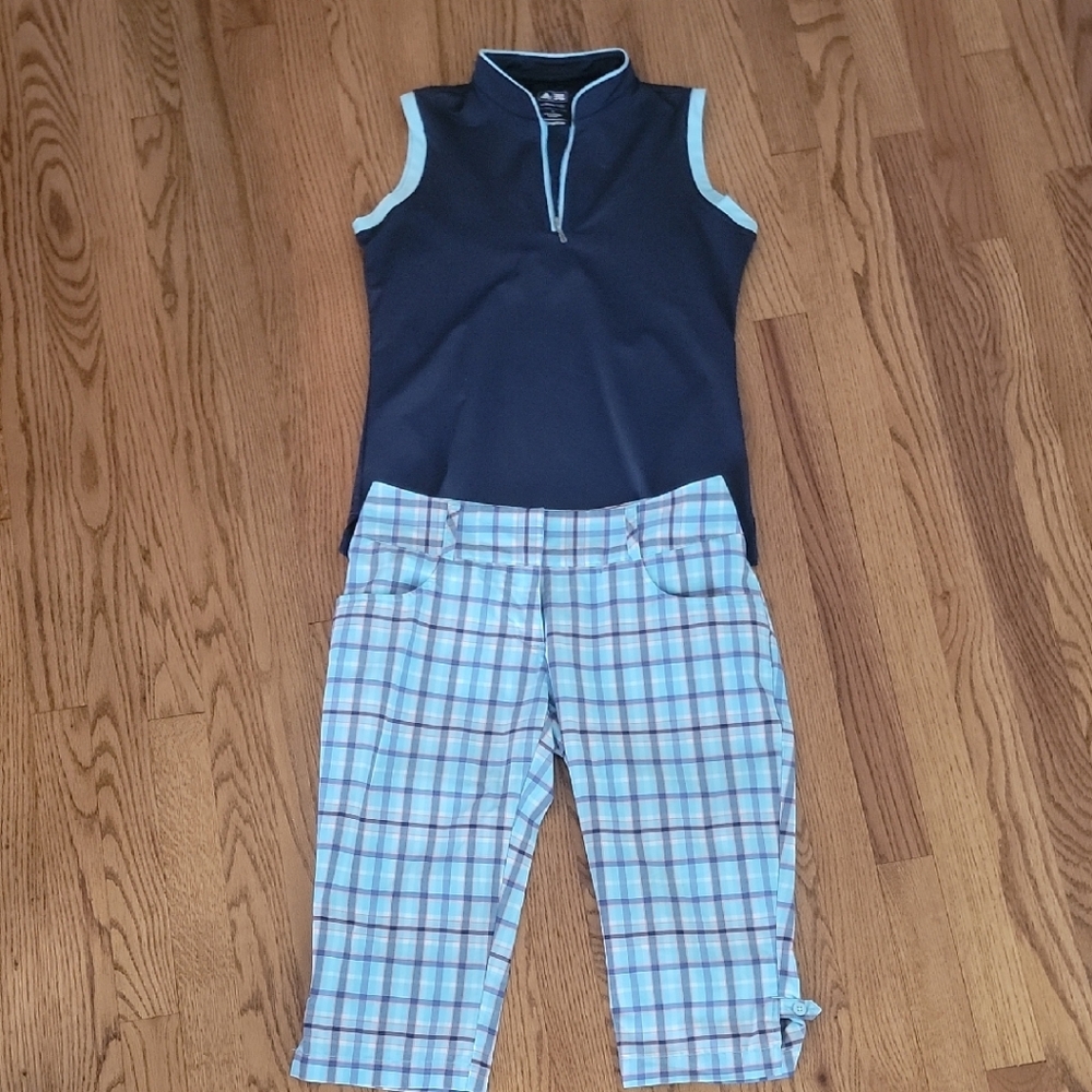 Navy Sleeveless Top and Plaid Capris Golf Set Sz 2 / S